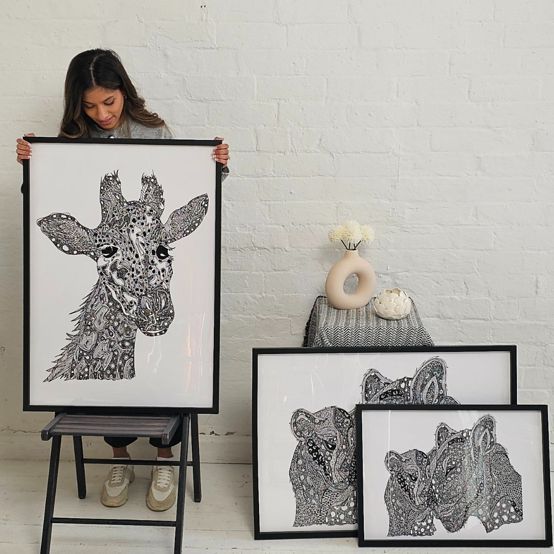 black and white animal art