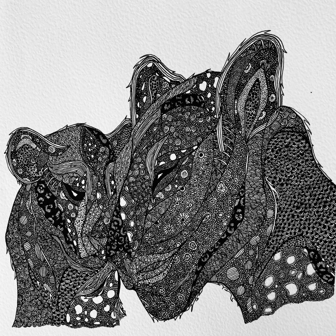 black and white leopard and cub drawing