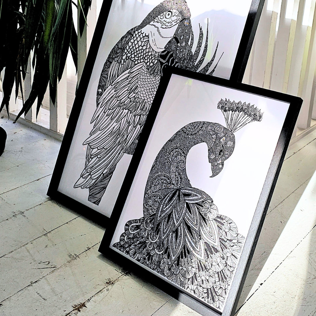 black and white art birds