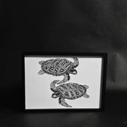 two turtles black and white art